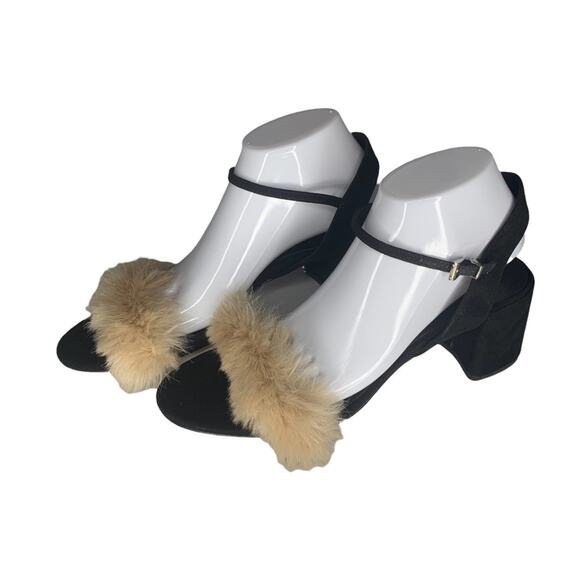 Zara faux fur vamp sandals size 10 (41) block heel 2.75" tall black and … - Picture 4 of 16
